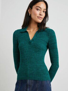 RAILS KENNEDY SWEATER - Evergreen Ribbed Knit Collar Long Sleeve Top $188